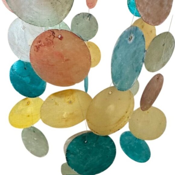 Vintage Capiz Shell Chandelier With Woven Bamboo Hat Design  Windchime - Picture 2 of 7